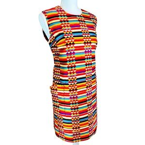 HARVEY FAIRCLOTH Silk Wool Geometric Print Sheath Dress Sz 6 USA‎ Aztec Colorful